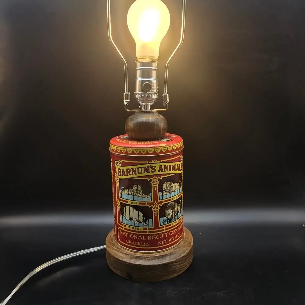 Barnum & Bailey Circus Lamp Animal Cracker Tin Jar Vintage WORKS